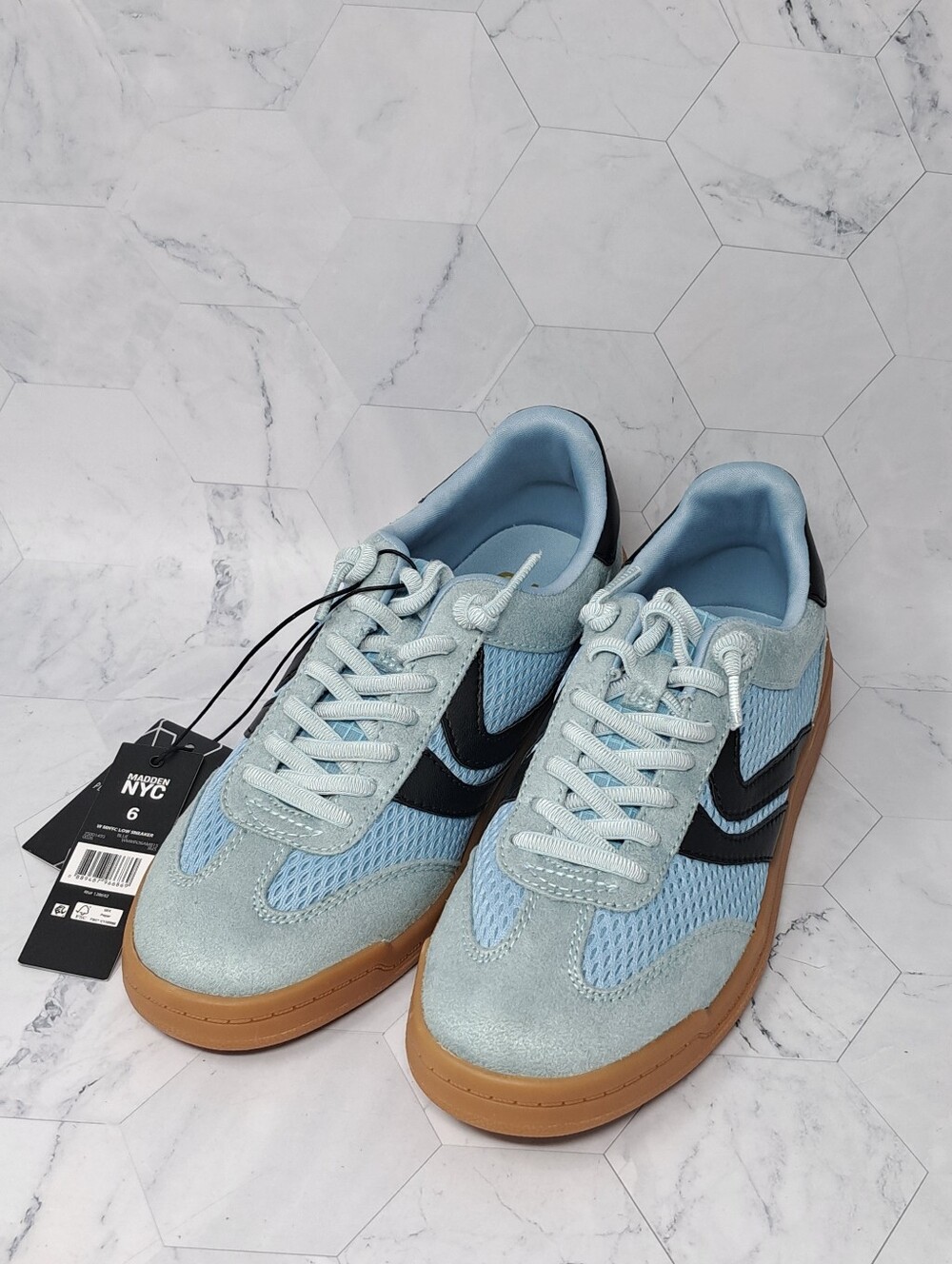 Madden NYC Women's Low Profile Sneakers Blue With Black Stripe -Women's 6&7
